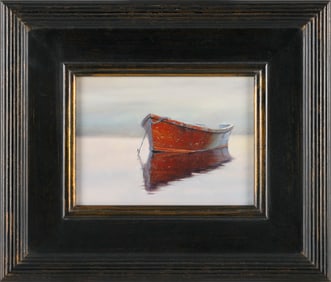 TODD BONITA (Massachusetts/New Hampshire, Contemporary), "Little Red Boat"., Oil on canvas board, 6"
