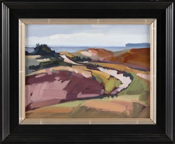 MARY MOQUIN (Massachusetts, Contemporary), Plein air color study of dunes., Oil on panel, 8.25" x