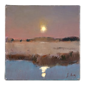 JULYAN H. DAVIS (North Carolina/England, 1965-), Sunset over the dunes., Oil on canvas, 8" x 8".