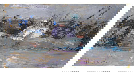 LARRY HOROWITZ (New Jersey/New York/Massachusetts, 1956-), "Fishing Boat"., Oil on board, 2.5" x 5".