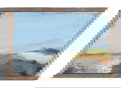 HELEN GRIMM (Massachusetts, Contemporary), Coastal landscape., Oil on board, 4" x 6". Framed 4.5" x