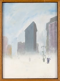 ARTHUR MORRIS COHEN (New York, 1928-2012), "Flatiron Building"., Oil on board, 14" x 10". Framed 15"