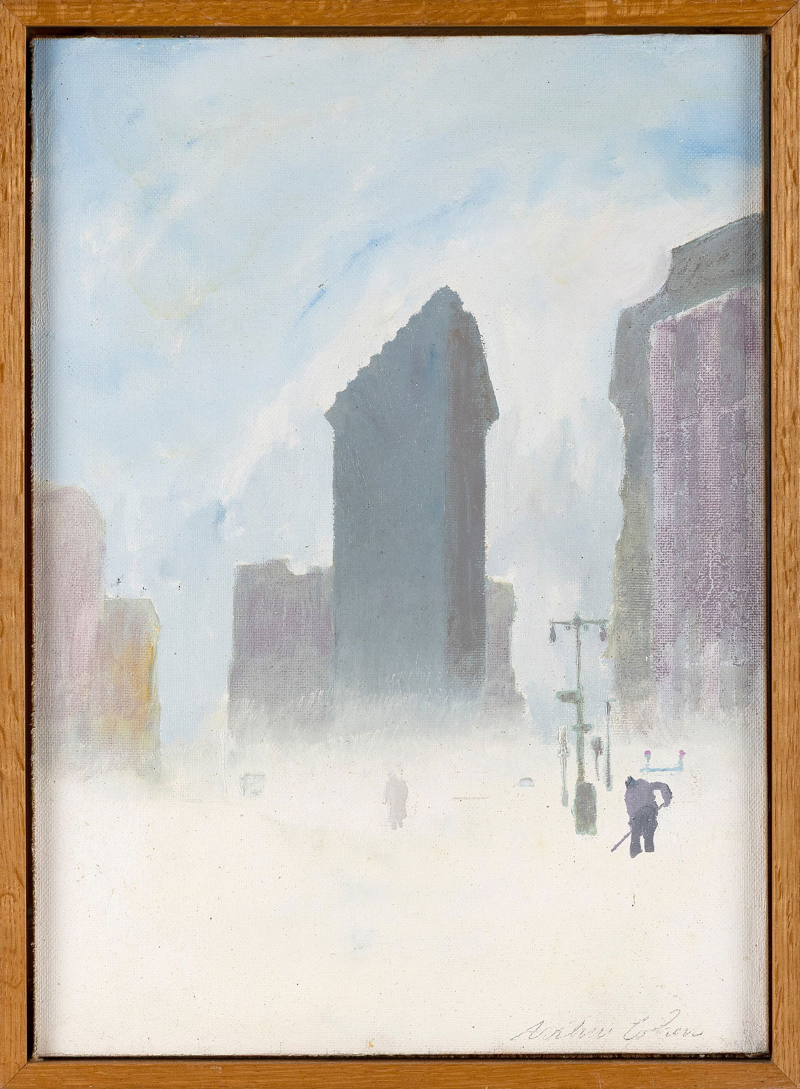 ARTHUR MORRIS COHEN (New York, 1928-2012), "Flatiron Building"., Oil on board, 14" x 10". Framed 15" (1 of 2)