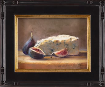 JEANNE ROSIER SMITH (Massachusetts, Contemporary), Still life of figs and blue cheese., Pastel, 5.5"