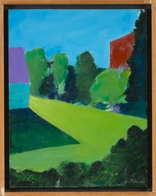 ARLINE SIMON (America, 1927-), Monhegan landscape., Oil on masonite, 8.5" x 6.5". Framed 9.5" x