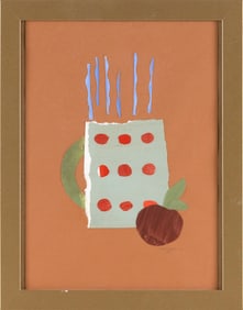 DIANA FORBES (England, Contemporary), Apple and mug., Collage on paper, 11.5" x 8" sight. Framed