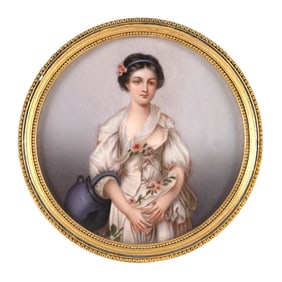 HAND-PAINTED KPM PLAQUE Germany, Late 19th Century Diameter 5.5". Framed.