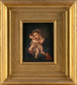 STYLE OF RAPHAEL (19th Century,), Madonna and Child., Oil on canvas, 10" x 7.5". Framed 19.5" x