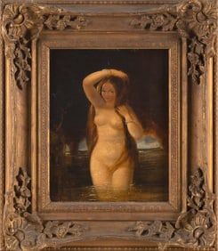 CONTINENTAL SCHOOL (Early to Mid-19th Century,), Portrait of a nude in a grotto., Oil on canvas, 10"