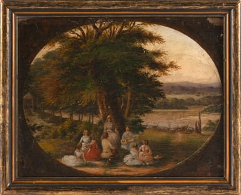 AMERICAN OR BRITISH SCHOOL (First Half of the 19th Century,), Scene of a music lesson, Oil on walnut