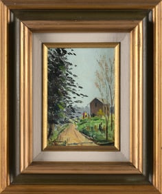 ROBERT C. BENHAM (Massachusetts, 1908-2002), "Gloucester Neighborhood"., Oil on masonite, 7" x 5".