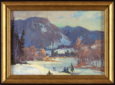 MICHAEL GRAVES (Massachusetts, 1952-), Wintertime mountain landscape., Oil on canvas, 9.5" x 13.5".