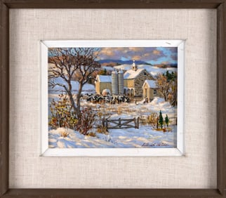 SVEN OHRVEL CARLSON (Massachusetts/New York, 1911-2006), "Pennsylvania Farm"., Oil on board, 8" x