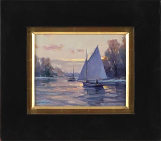 LEONARD MIZEREK (Pennsylvania/Massachusetts, Contemporary), "Winter Sail"., Oil on board, 8" x 10".