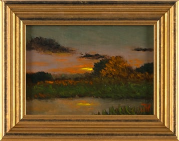 JOE WOJDAKOWSKI (Maine, 1972-), "Summer Marsh"., Oil on copper, 5" x 7". Framed 7" x 9".