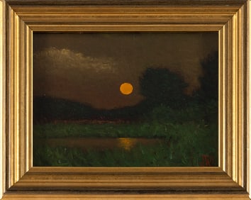 JOE WOJDAKOWSKI (Maine, 1972-), "Marsh Sunset"., Oil on panel, 6" x 8". Framed 8.25" x 10.25".
