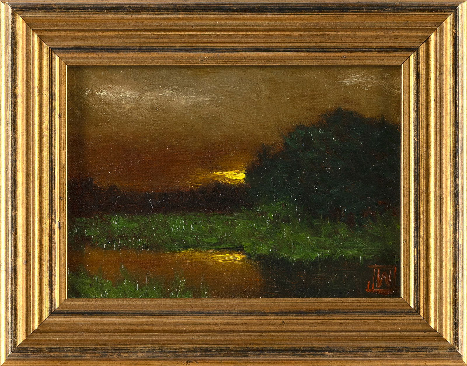 JOE WOJDAKOWSKI (Maine, 1972-), "Sunset Marsh"., Oil on board, 5" x 7". Framed 7" x 9". (1 of 2)