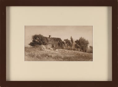 LEROY MILTON YALE (Massachusetts, 1841-1906), House nestled in a grove of trees., Brown ink and