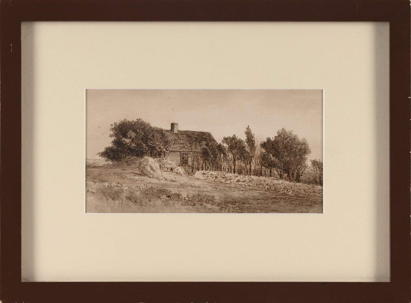 LEROY MILTON YALE (Massachusetts, 1841-1906), House nestled in a grove of trees., Brown ink and (1 of 2)