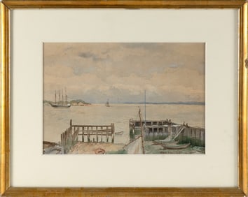 FREDERICK (FRED) PANSING (New Jersey/Germany, 1844-1912), Harbor scene, Watercolor on paper, 8.5" x