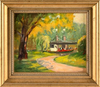 KENNETH KNOWLES (Massachusetts, 1968-), "Swan Boat, Boston Common"., Oil on board, 7" x 8.5". Framed