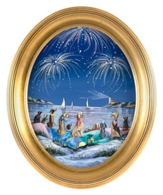 JAYNE SHELLEY-PIERCE (Massachusetts, 20th/21st Century), Dogs in bandanas watching fireworks over