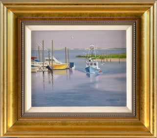 HERBERT W. HOLDEN, JR. (Massachusetts, 1922-2018), "Safely Home"., Oil on canvas, 8" x 10". Framed