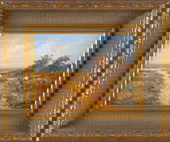 VERNON GEORGE BROE (Maine/Illinois, 1930-2011), Figures on a path to the sea., Oil on board, 9" x