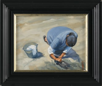 CONTEMPORARY SCHOOL (20th/21st Century,), Washerwoman., Oil on canvas, 7.75" x 9.75". Framed 10.75"
