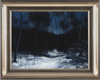 STEPHEN REMICK (Massachusetts, Contemporary), "Winter Moonlight"., Oil under heavy varnish on panel,