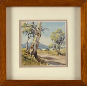 NANCY CROSBY (Australia, 20th Century), Landscape with distant mountain., Watercolor on paper, 4.5"