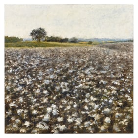 MARK KELVIN HORTON (South Carolina, 1960-), Cotton fields., Oil on board, 10" x 10". Unframed.