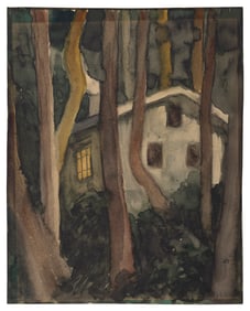 AMERICAN SCHOOL (20th Century,), House amongst the trees., Watercolor on paper, 10.5" x 8.25".