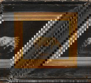 PAINTING OF A WHITE HORSE 19th Century Oil on board, 5" x 5.75" sight. Framed 10" x 11".