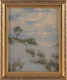 WILLIAM R. DAVIS (Massachusetts, 1952-), "Sand Dunes and Light"., Oil on board, 8" x 10". Framed 12"