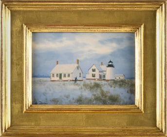 WILLIAM R. DAVIS (Massachusetts, 1952-), "'Winter at Lighthouse #1' Three Sisters Lights, Eastham,