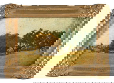 FRENCH SCHOOL (19th Century,), Hay wagon., Oil on canvas laid down on panel, 7" x 11". Framed 10" x