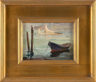 PETER KOSTER (Massachusetts/Florida, 1891-1978), "The Dory"., Oil on canvas board, 6" x 8". Framed