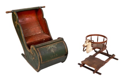 VICTORIAN PAINTED WOODEN SLEIGH 19th Century Lengths 31" and 44".