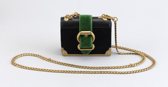 PRADA VELVET CITY CALFSKIN MICRO CAHIER BAG Italy, Contemporary Height 3.5". Width 4.5". Depth 1.5".