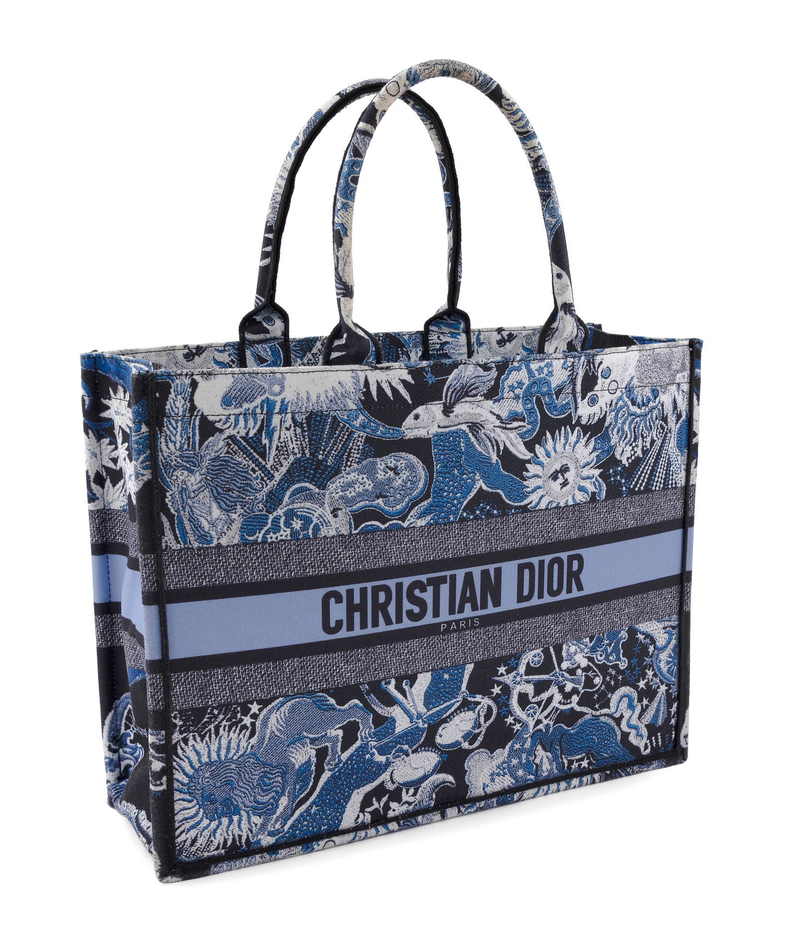 CHRISTIAN DIOR ZODIAC FANTASTICO EMBROIDERED CANVAS BOOK TOTE Height 12.5". Width 16.5". Depth 6". (1 of 6)