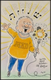 ALAN JAFFEE (New York/Lithuania, 1921-2023), "For WOMR" caricature portrait., Watercolor and ink on