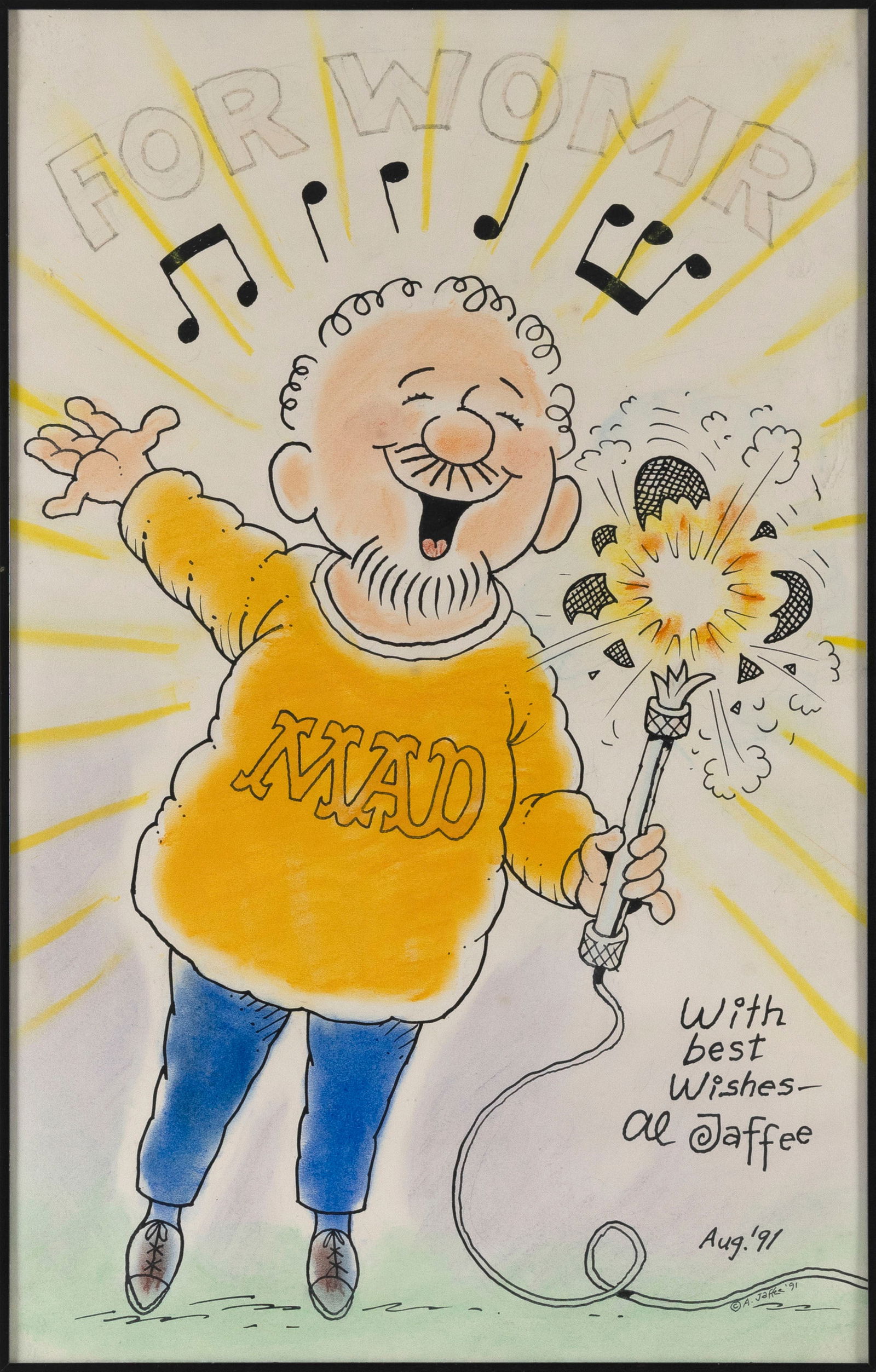 ALAN JAFFEE (New York/Lithuania, 1921-2023), "For WOMR" caricature portrait., Watercolor and ink on (1 of 2)