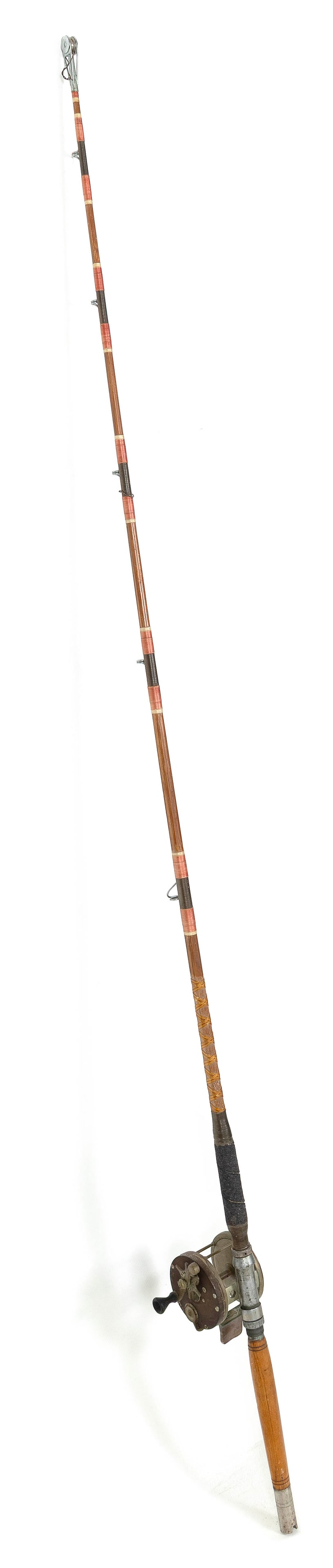 EDWARD VOM HOFE DEEP SEA FISHING REEL WITH ROD Late 19th Century Approx. 6' 7". (1 of 4)