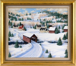 JAMES W. MADDOCKS (Massachusetts, Contemporary), Wintertime in a New England village., Oil on