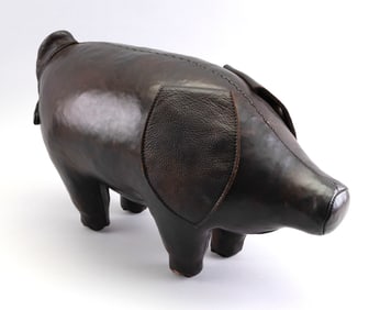 DIMITRI OMERSA BROWN LEATHER PIG FOOTSTOOL 20th Century Length 20".