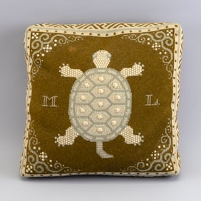 TURTLE NEEDLEPOINT PILLOW 20th Century 12" x 12".