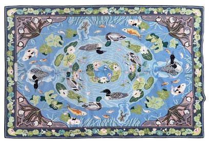 CLAIRE MURRAY KOI POND HOOKED RUG Late 20th Century 6'8" x 9'7".