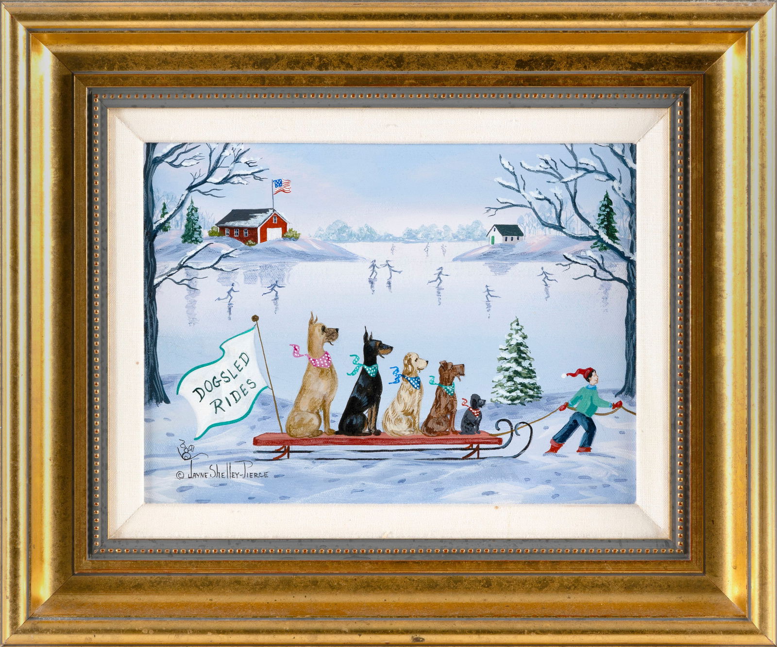 JAYNE SHELLEY-PIERCE (Massachusetts, Contemporary), "Dogsled Rides"., Oil on canvas, 9" x 12". (1 of 2)