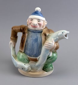 J. LUBER BY ROY SIMPSON "FISHERMAN" TEAPOT Japan, 20th Century Height 9". Length 9".